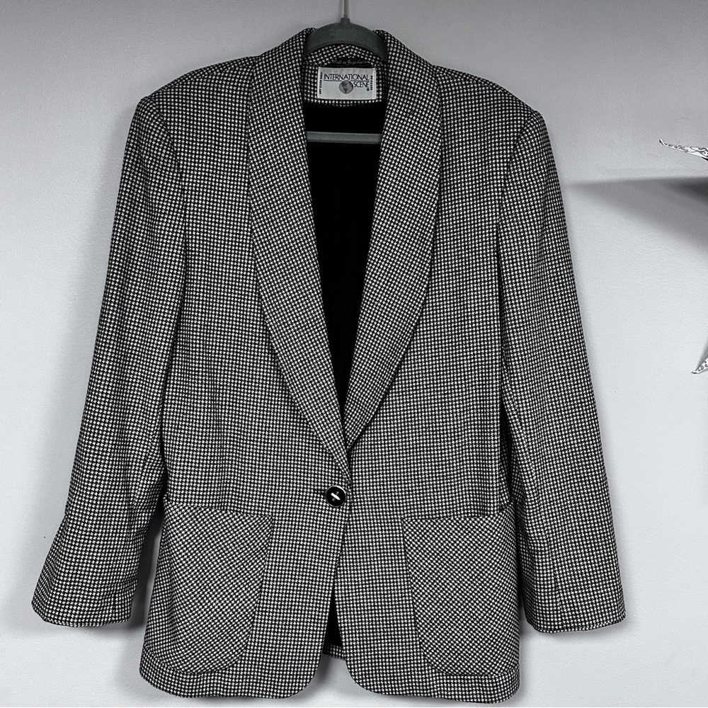 International Scene Vintage Wool Cashmere  Houndstooth Oversized Blazer 11 / 12